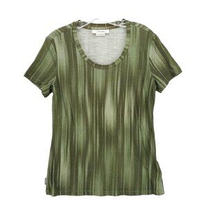 ICEBREAKER Woman 100% Merino 150 Short Sleeve Tee Green Striped Size SMALL